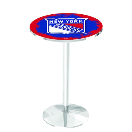 Holland Bar Stool Co 36" Chrome New York Rangers Pub Table L214C3628NYRang